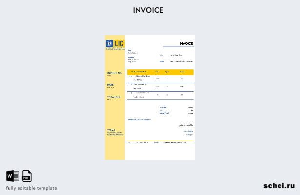 скачать цифровой шаблон счета фактуры LIC в США